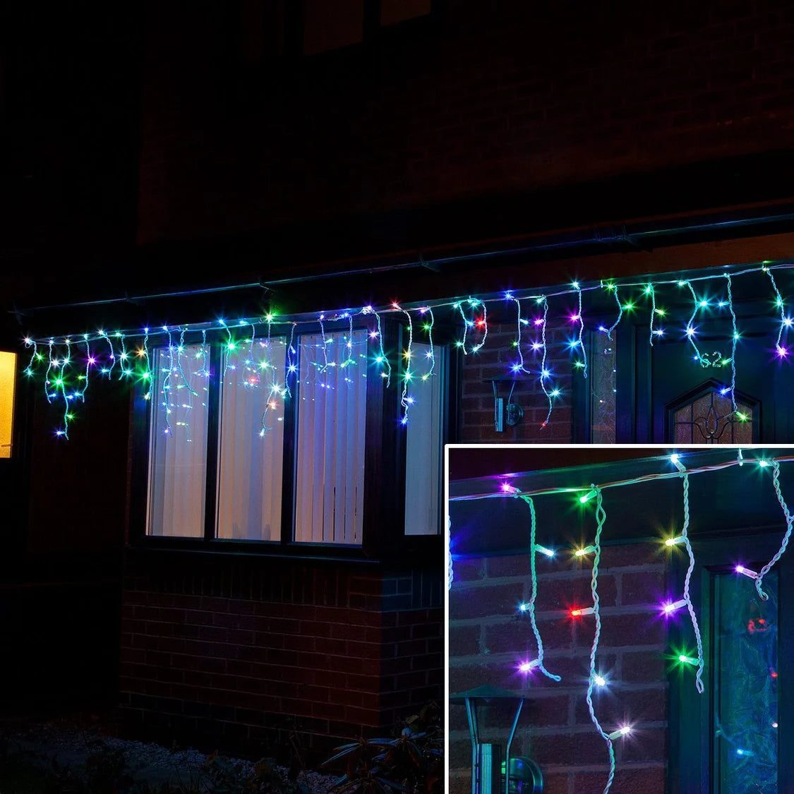 ConnectPro Outdoor LED Icicle Lights, Connectable, White Rubber Cable