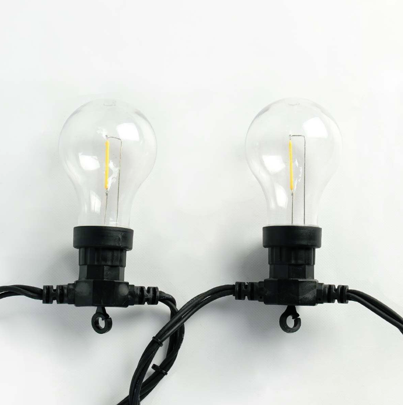 Connectable Festoon Lights, Filament Effect Clear LED Bulbs, Black Rubber Cable (ConnectPro)