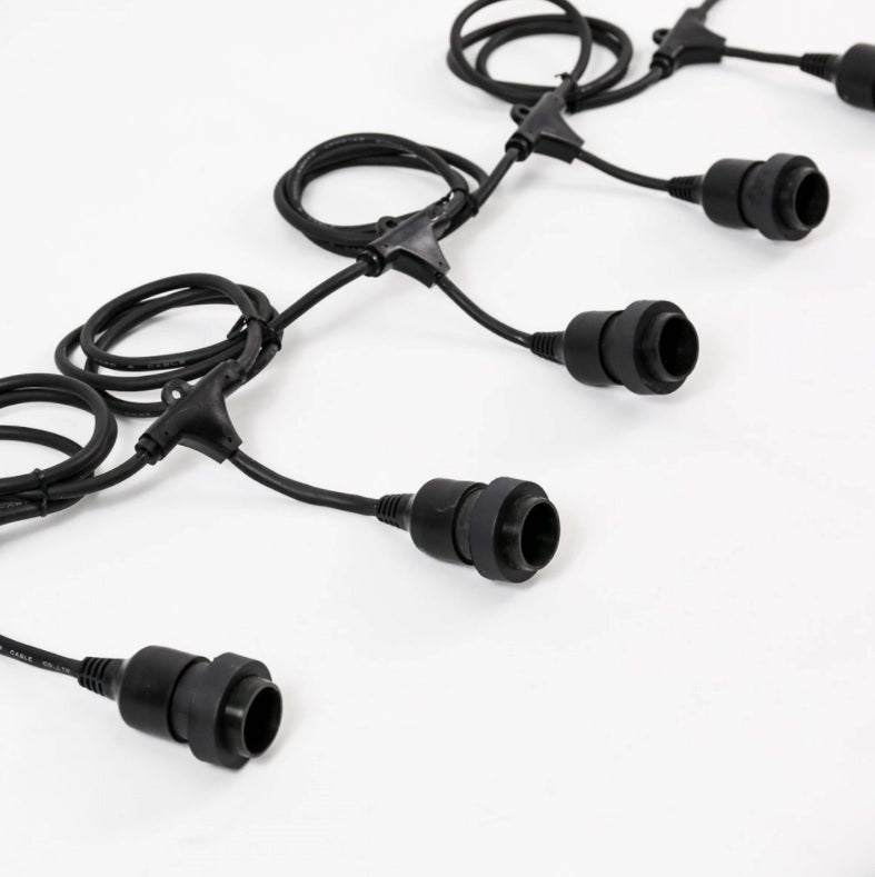 10m, 10 sockets, Long Drop E27 Black Cable Festoon Belt