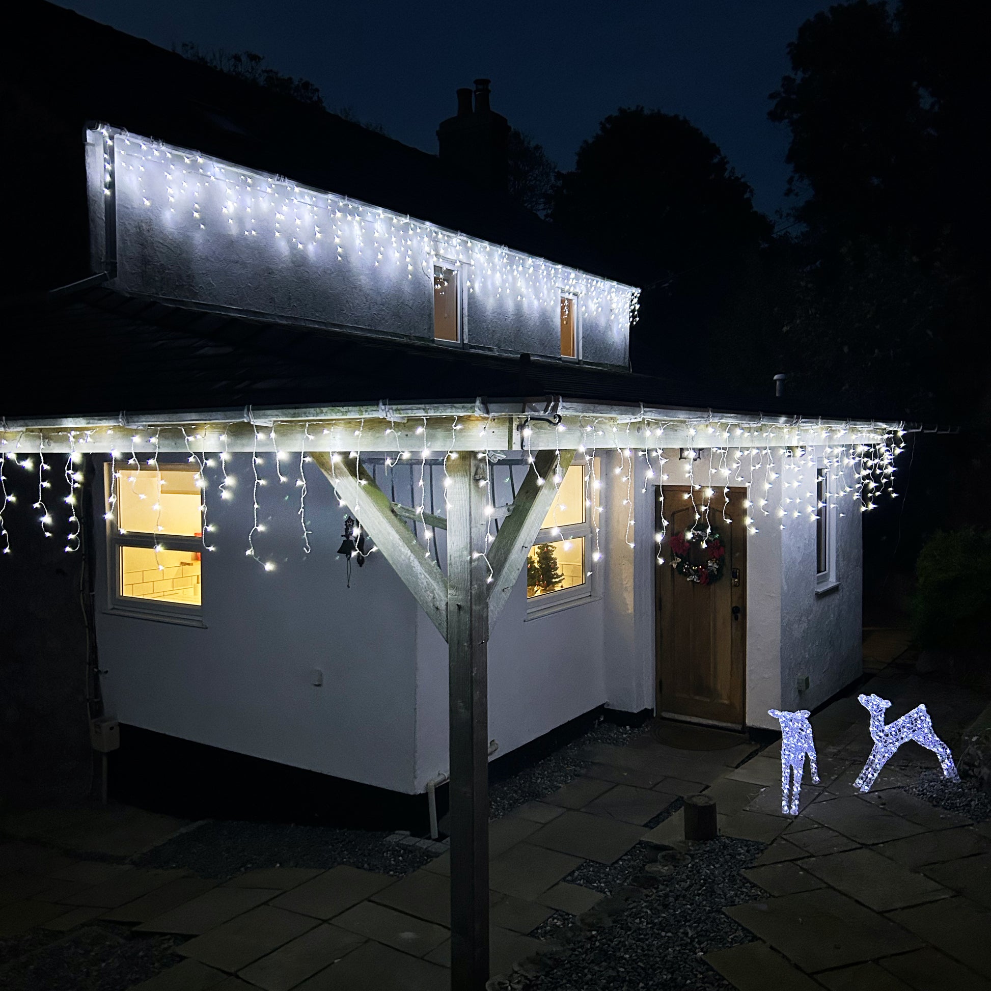 10m White Icicle Lights, 360 LEDs (8 Light Settings)