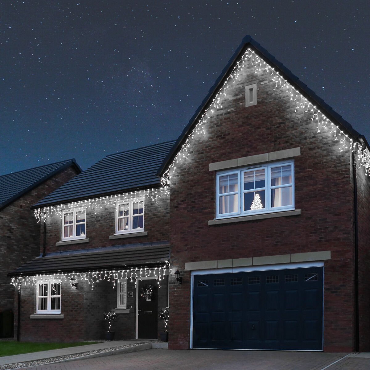 ConnectPro Outdoor LED Icicle Lights, Connectable, White Rubber Cable