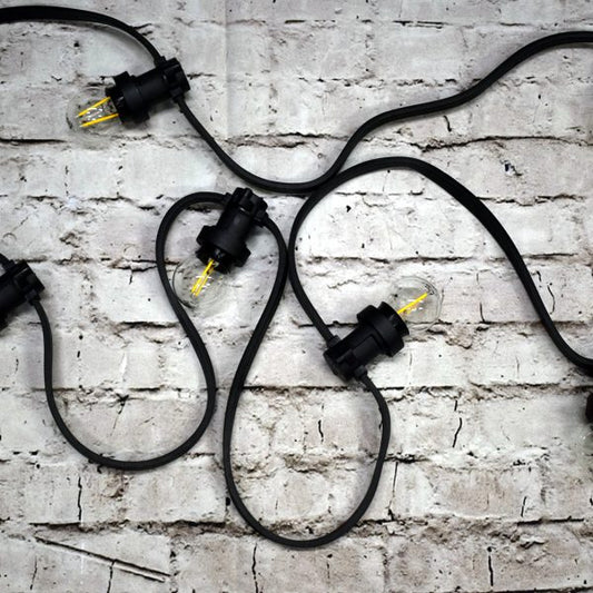 Outdoor 1m Spacing Heavy Duty Industrial Festoon Lighting Black Cable (5-100m)
