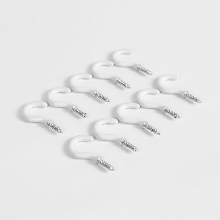 Outdoor White Cup Hooks for Walls and Ceilings, 10 Pack