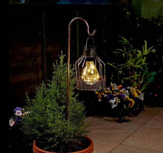 Solar Cage Lantern Stake Light with Crook