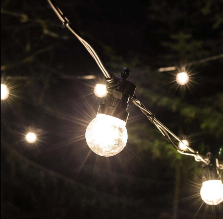 10 Connectable Warm White Festoon Lights, Clear Bulbs, Black Cable (ConnectPro)