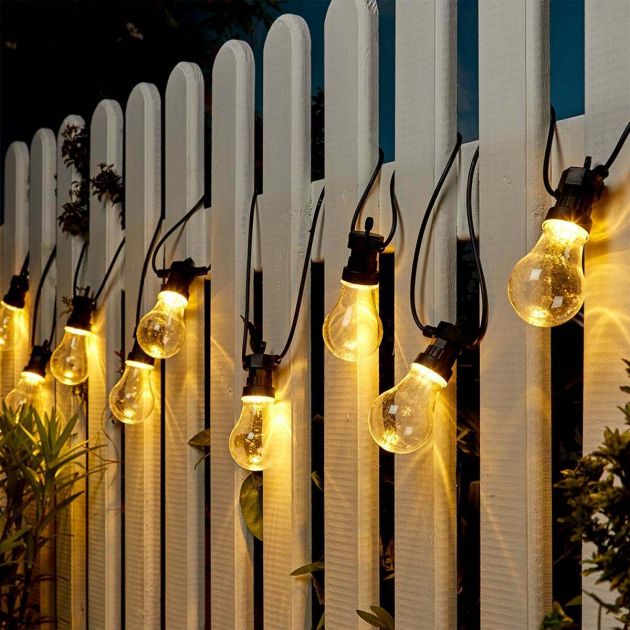 ConnectGo Solar Large Festoon Lights, Connectable, Clear LED Bulbs (includes Solar Panel)