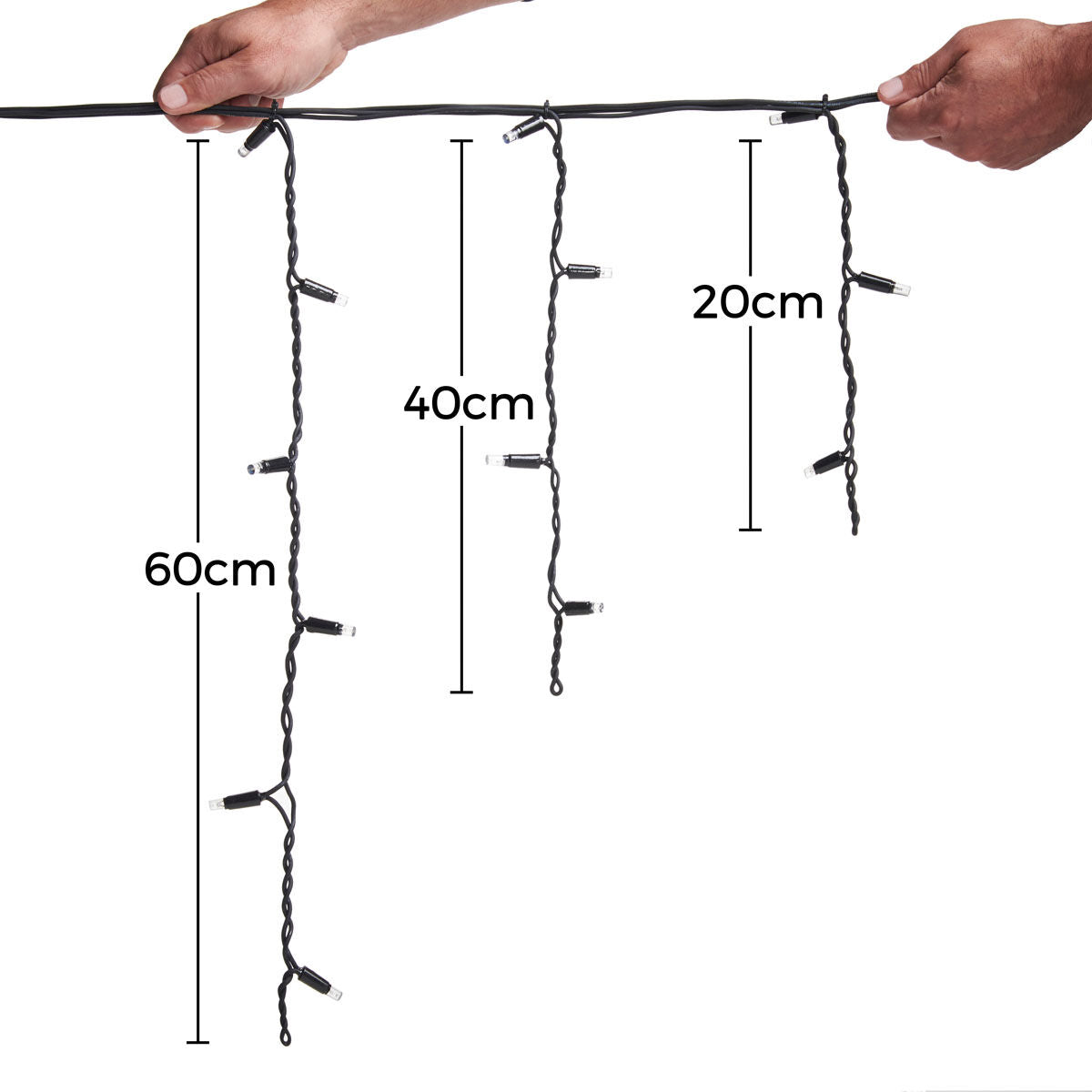 ConnectPro Outdoor LED Icicle Lights, Connectable, Black Rubber Cable